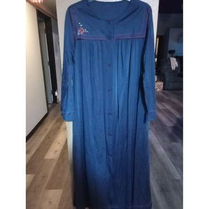 Vintage Shadow line nylon blue button down house robe nightgown women's size lar
